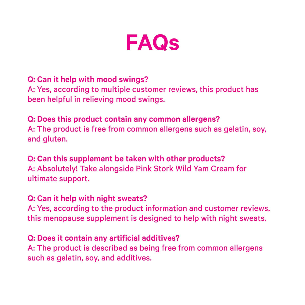 Pink Stork Menopause vegan-label bottle signals clean, allergen-friendly relief