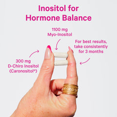 Closeup of Pink Stork Myo-Inositol capsules highlights easy daily use.