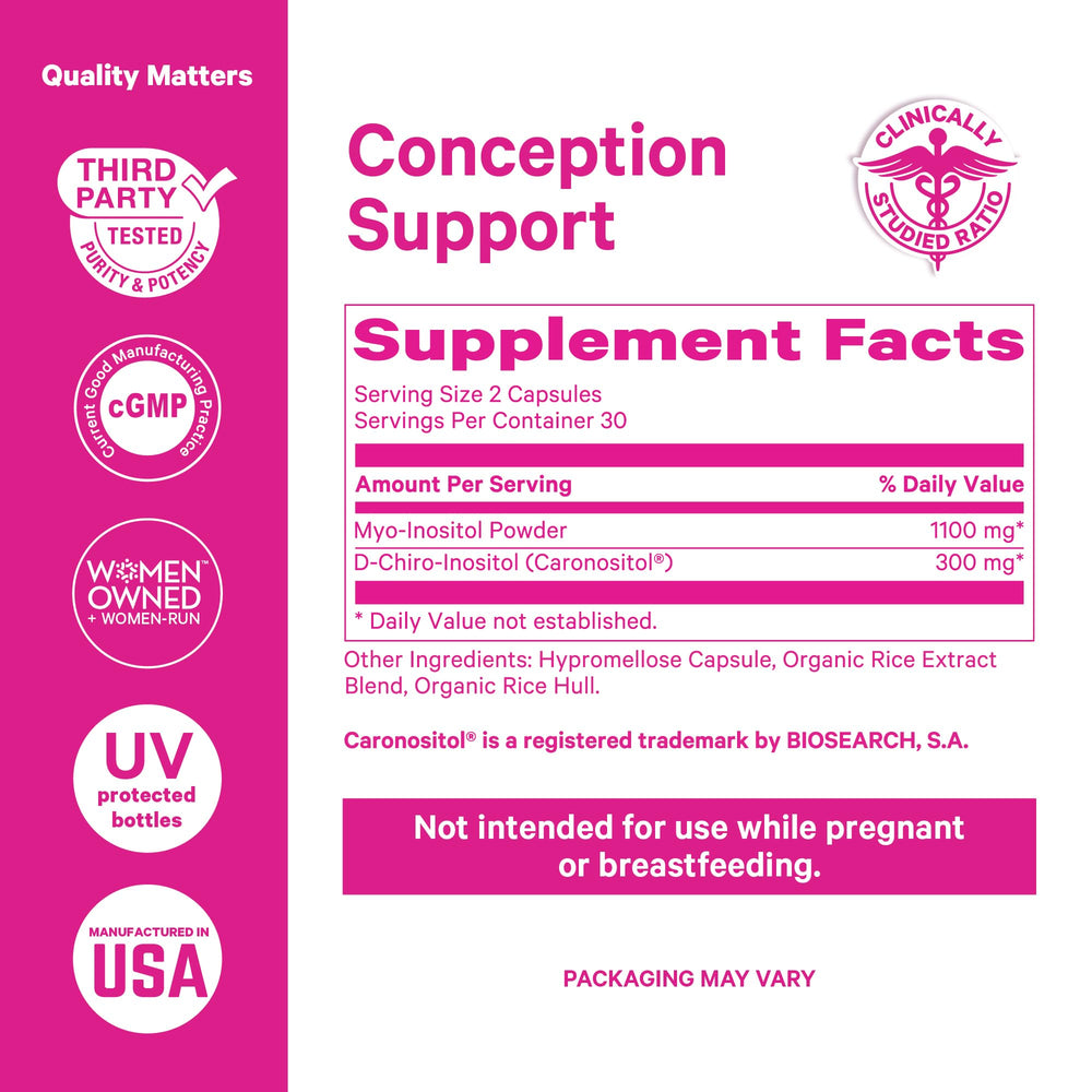 Heart shaped ScentCert on Pink Stork Inositol suggests pleasant taste and aroma.
