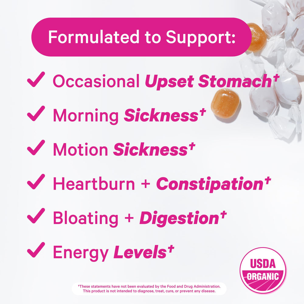 Pink Stork peppermint lozenges support digestion and relief from occasional queasiness.