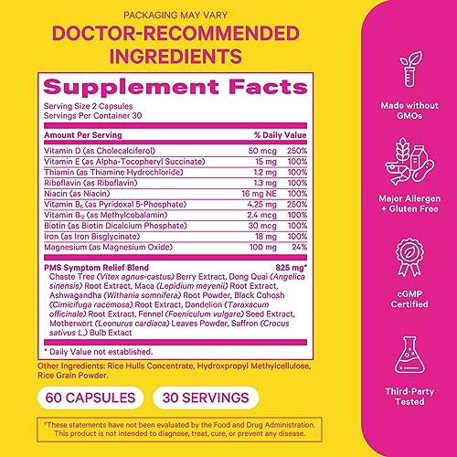 Close label detail of Pink Stork PMS showing vitamins and ingredients.