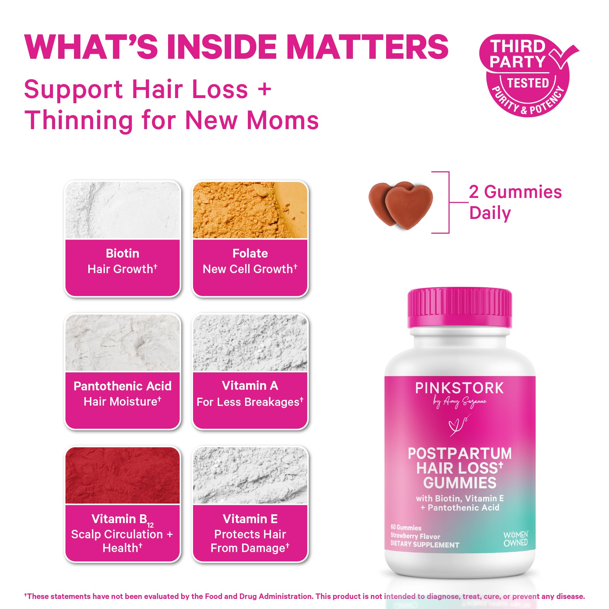 Gummies poured from the Pink Stork bottle, a tasty daily postnatal ritual.