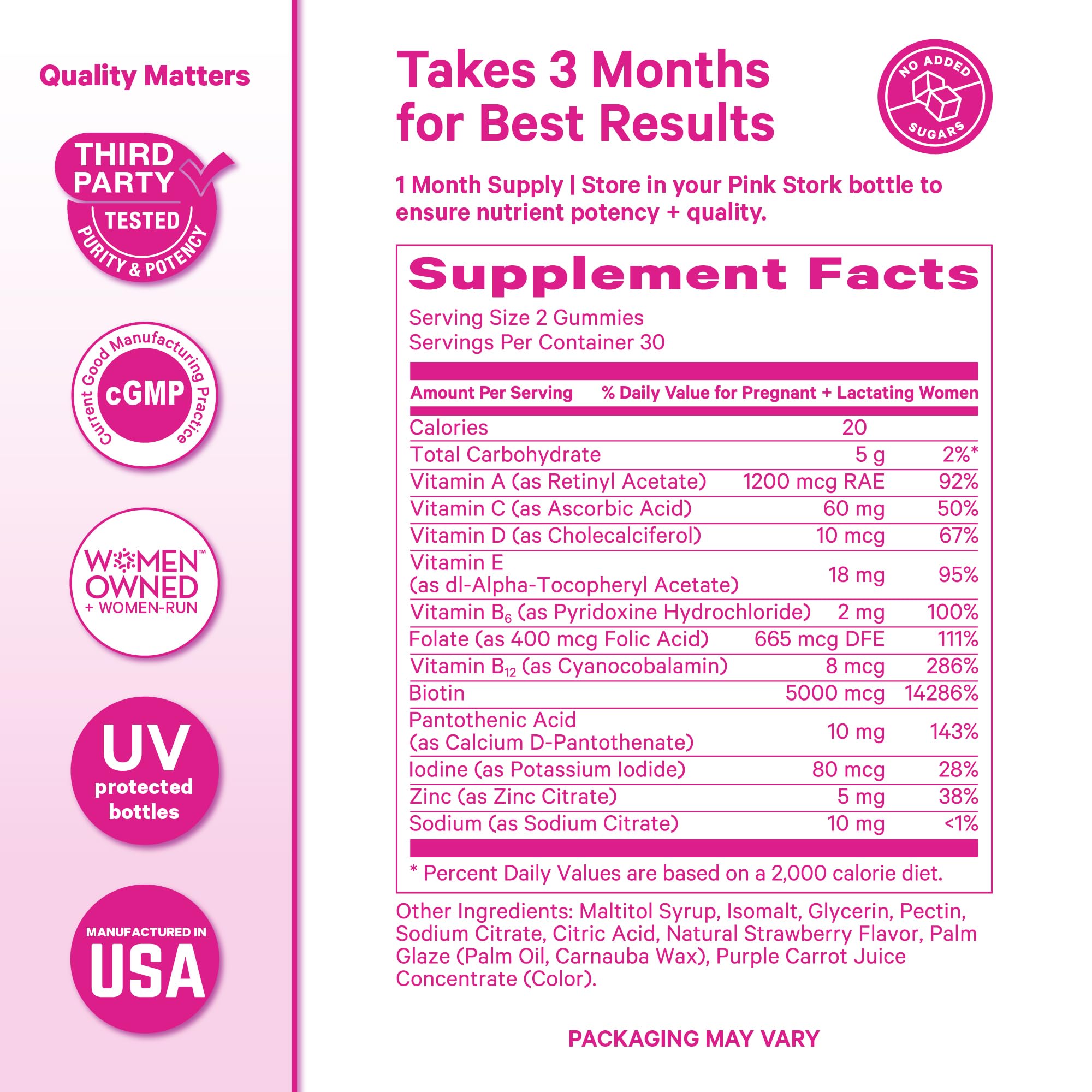 Gummies beside skincare items suggesting skin and nail support with Pink Stork.