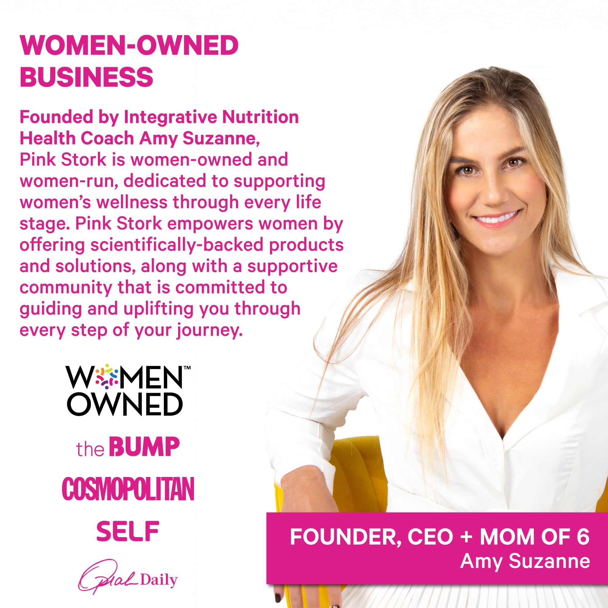 Pink Stork vegan formula label emphasizes GMO-free nutrition for fertility support.