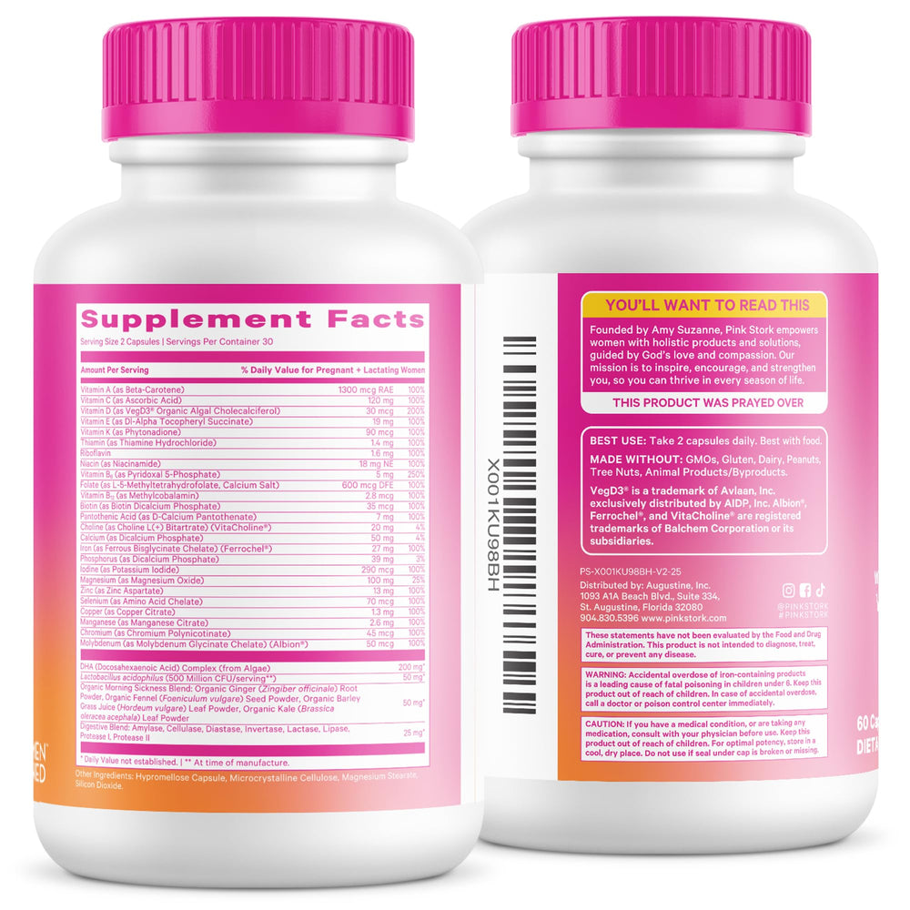 Pink Stork Premium Prenatal packaging seals emphasize purity and safety