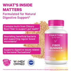 Close-up of Pink Stork Prenatal Fiber Gummies highlighting chewy texture for easy digestion