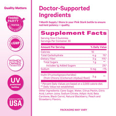 Vibrant pink gummy texture and color suggesting a palatable prenatal fiber option
