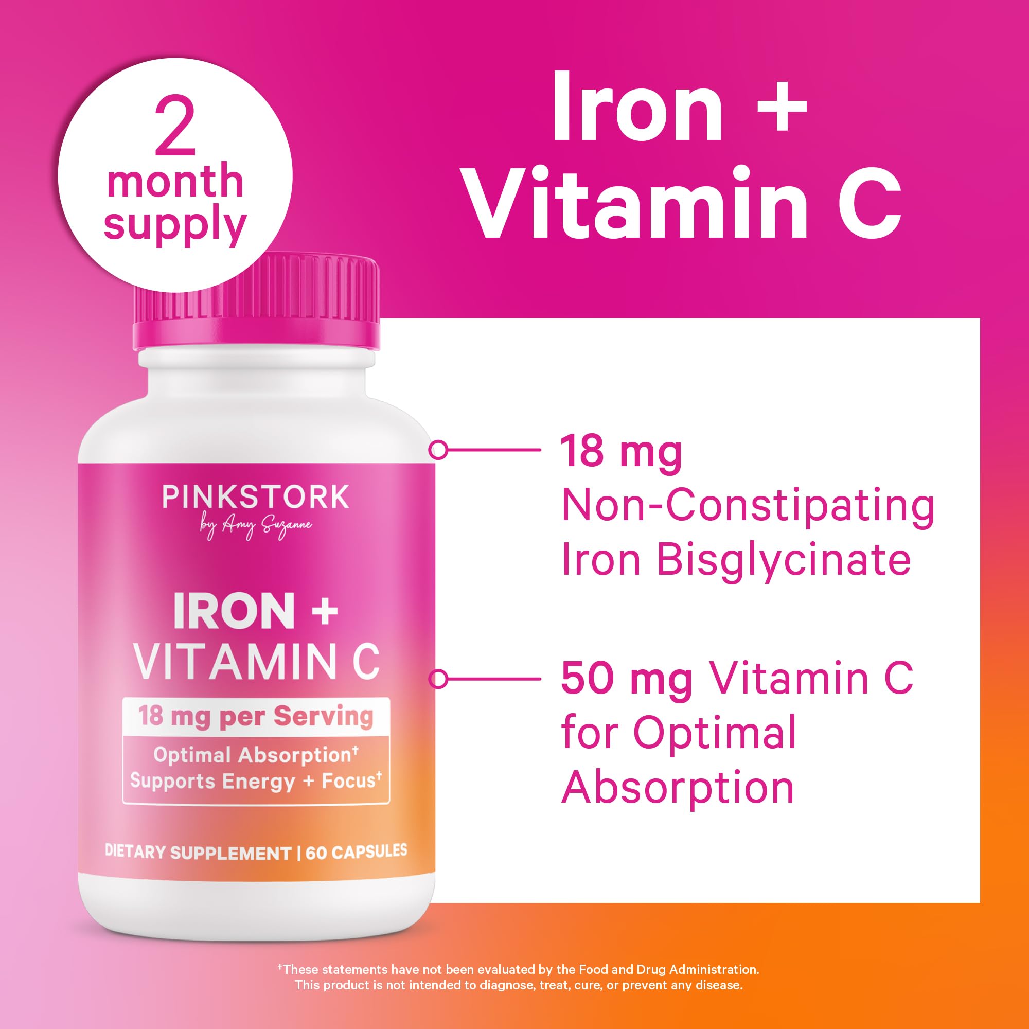 Pink Stork Prenatal Iron capsule close-up highlighting gentle iron bisglycinate