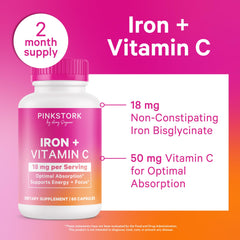 Pink Stork Prenatal Iron capsule close-up highlighting gentle iron bisglycinate