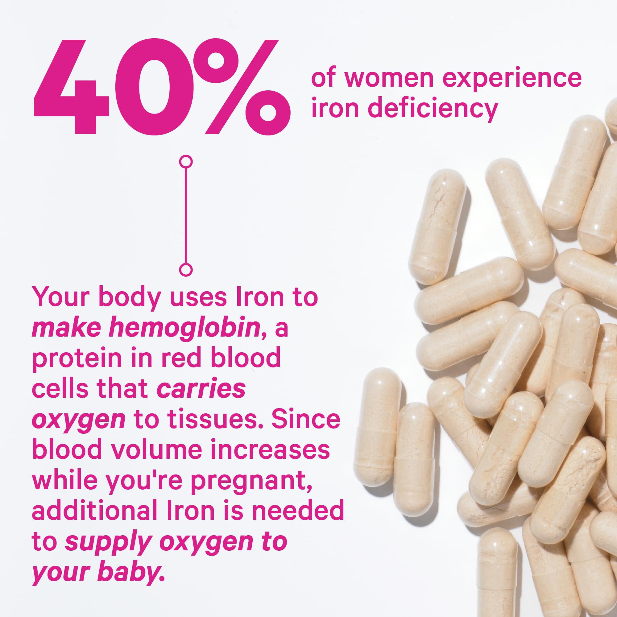Hand holding Pink Stork Prenatal Iron capsule for easy daily use