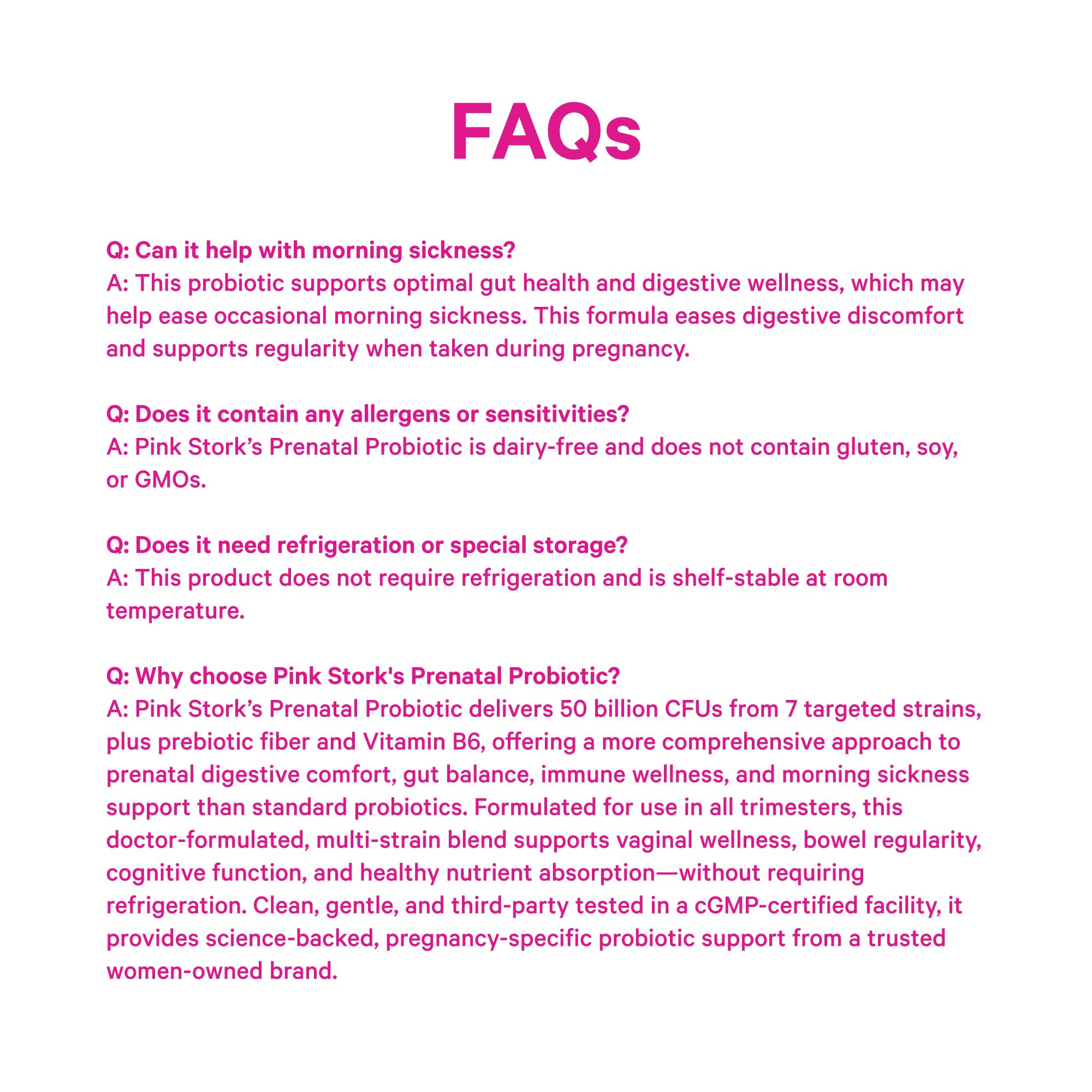 Pink Stork Prenatal Probiotic is designed for all trimesters and prenatal routines.