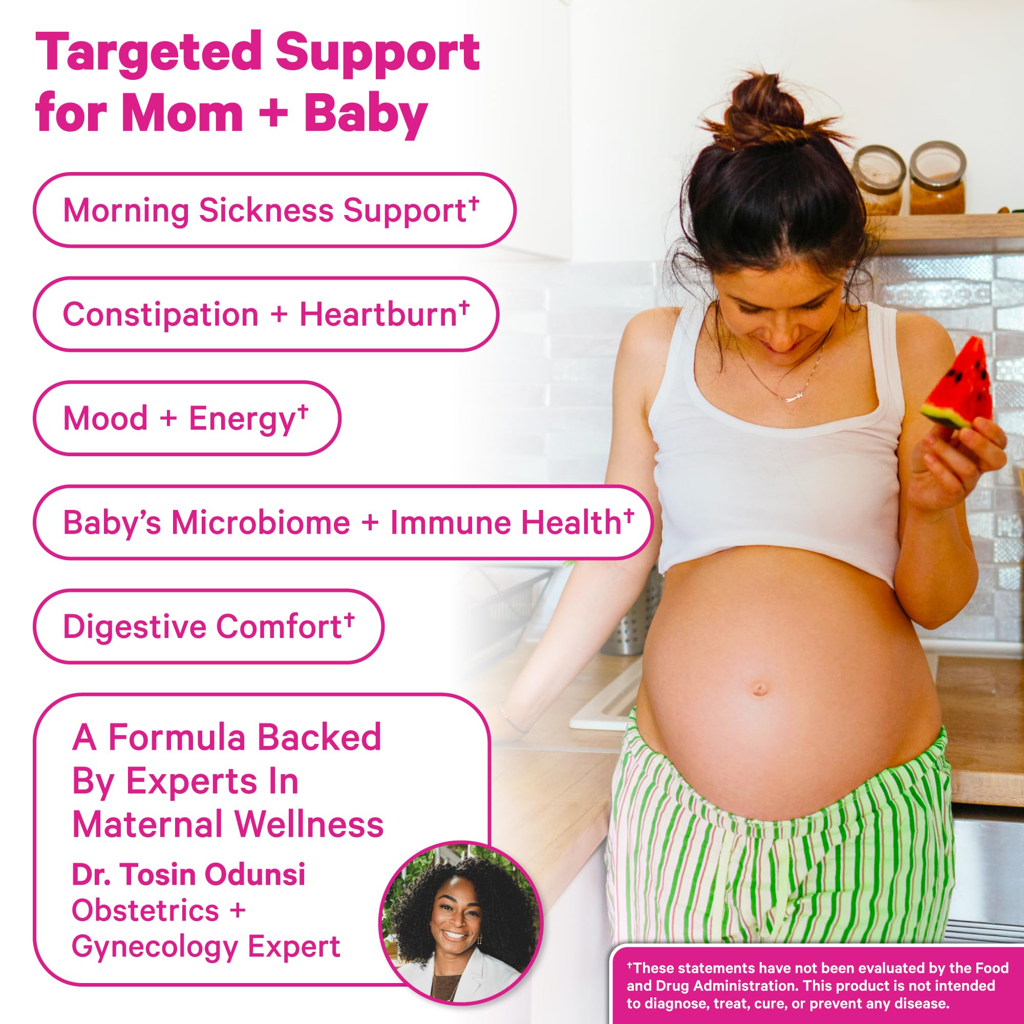 Pink Stork Prenatal Probiotic 50 Billion CFU capsules for robust gut health during pregnancy.