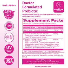 Pink Stork Prenatal Probiotic no refrigeration needed for easy at-home or on-the-go use.