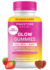 Pink Stork Total Glow Gummies bottle for daily beauty support.