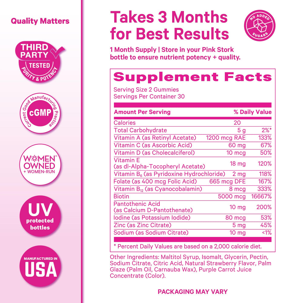 Pink Stork Total Glow Gummies vegan-friendly formula supports beauty nutrition.