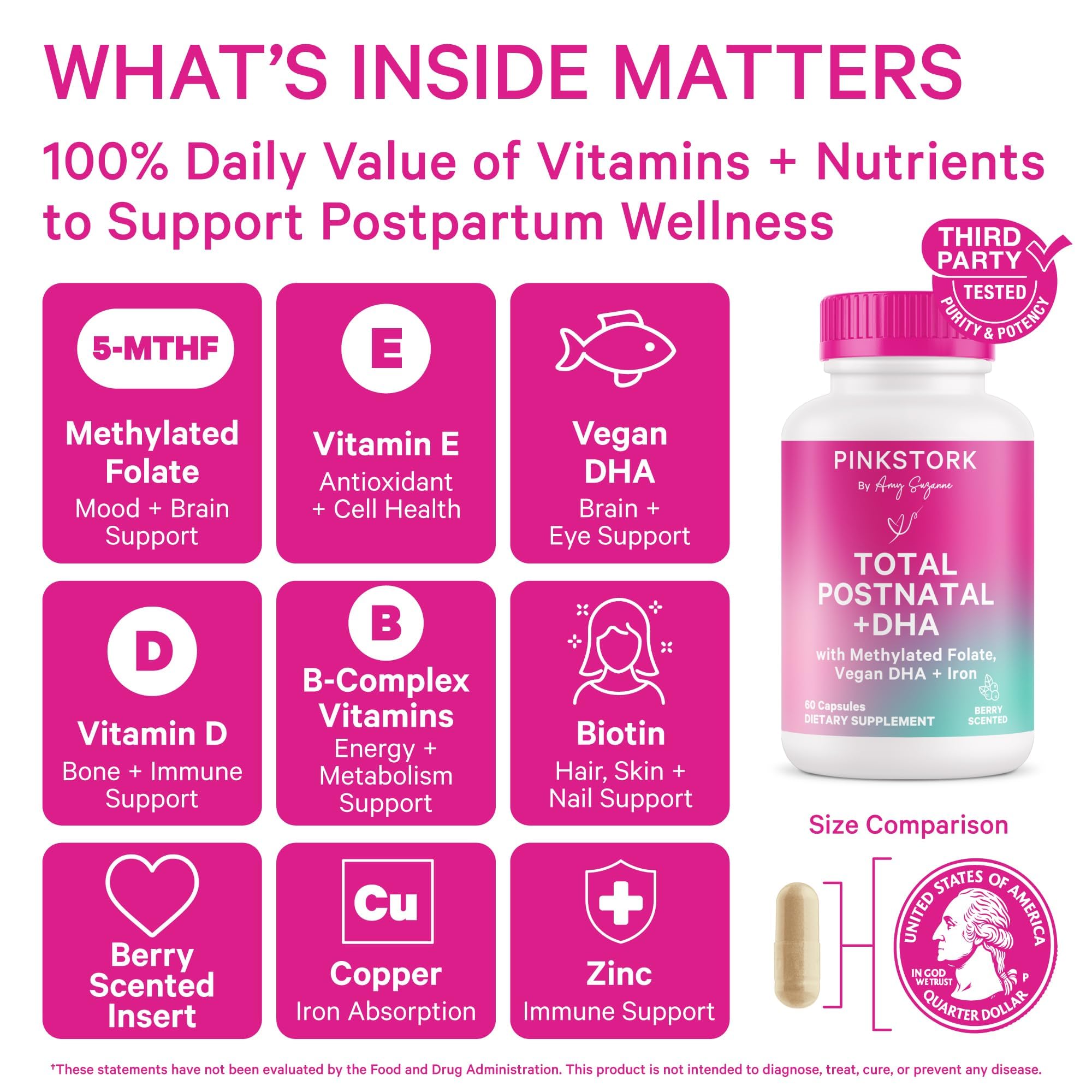 Back label detailing ingredients for lactation support from Pink Stork