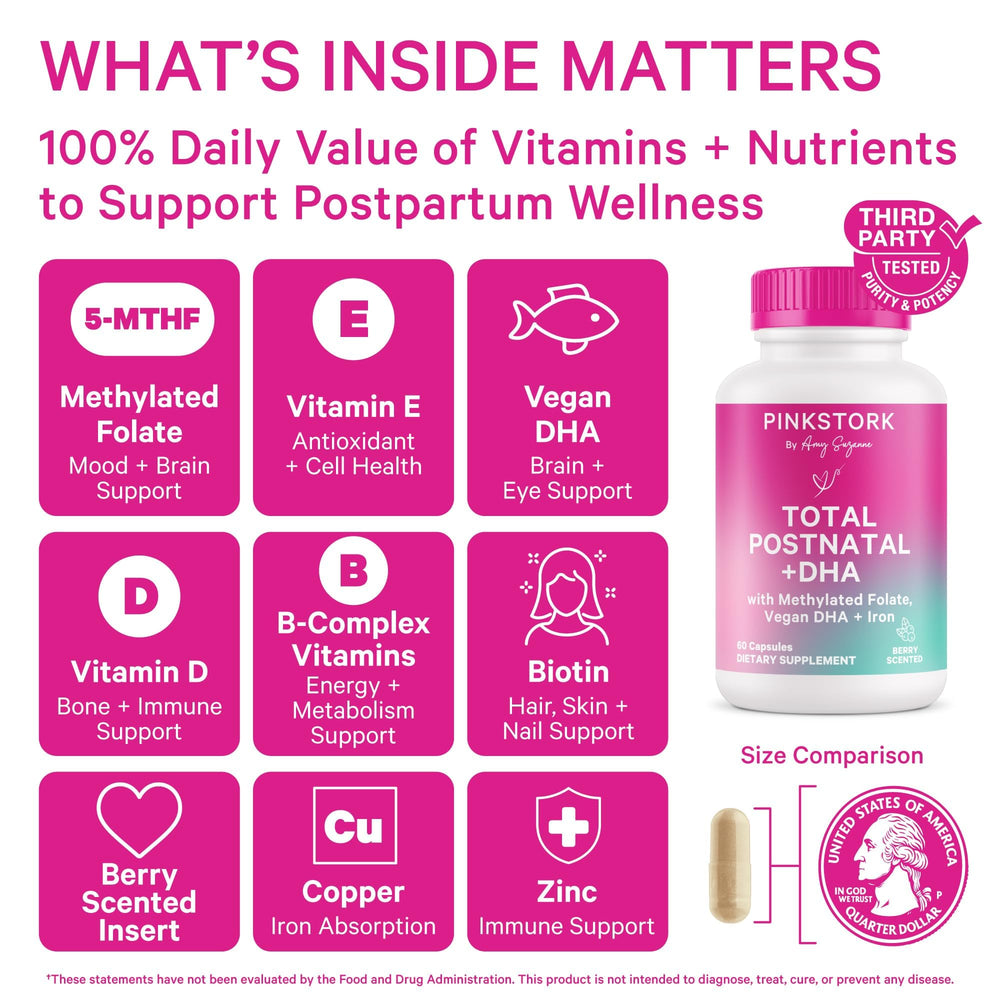Back label detailing ingredients for lactation support from Pink Stork