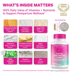Close-up of Pink Stork capsules highlighting gentle postpartum nutrition
