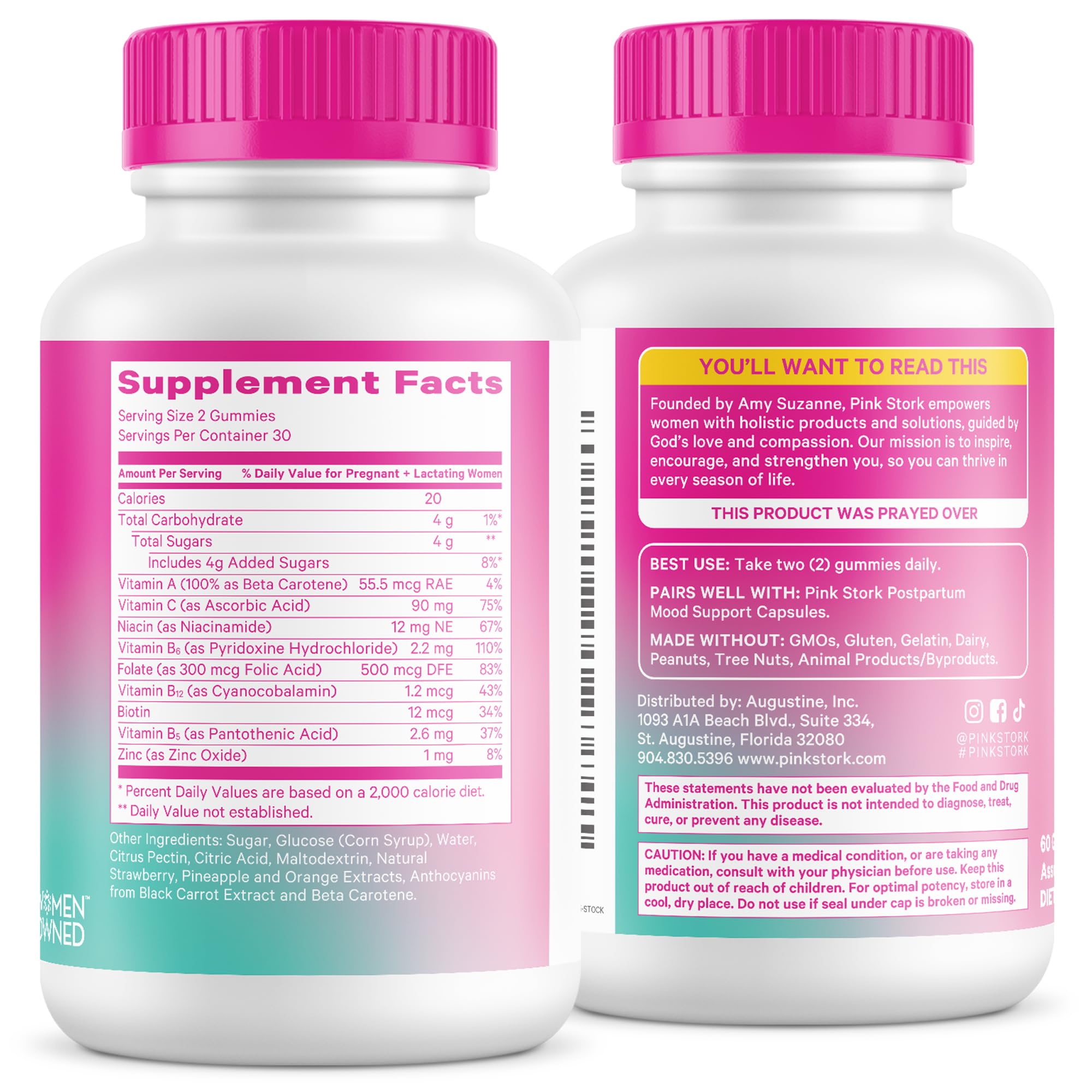 Pink Stork logo on packaging highlighting a women owned brand