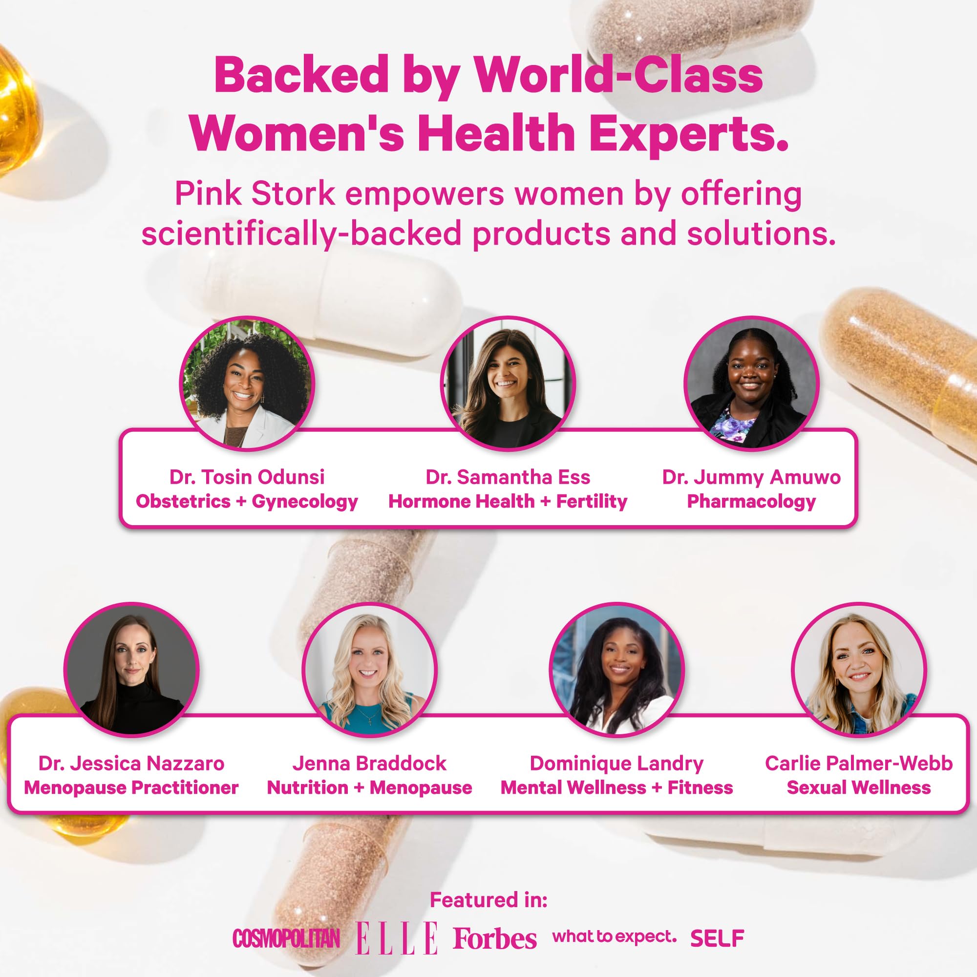 Pink Stork Total Postnatal Gummies packaging emphasizes clean ingredients