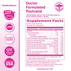 Pink Stork Total Postnatal Gummies close up on biotin and vitamin C