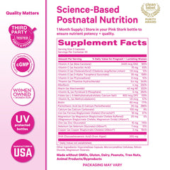 Iron and folate icons on Pink Stork postnatal packaging