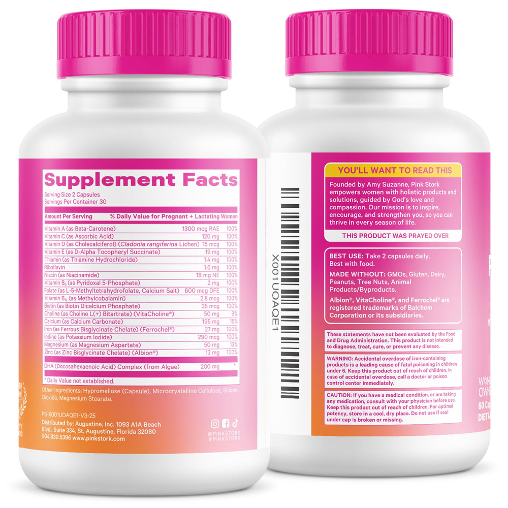 Clean-label packaging of Pink Stork Total Prenatal DHA communicates quality