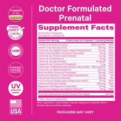 Pink Stork prenatal nutrition label emphasizing 14 essential nutrients.