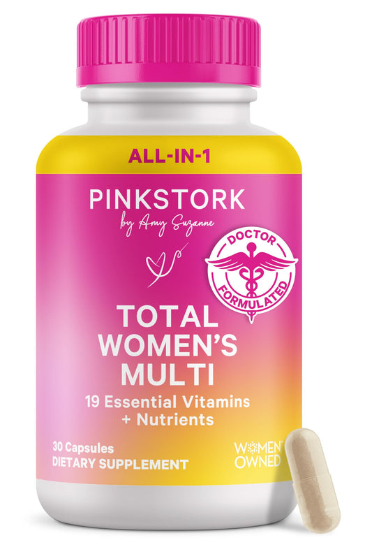 Pink Stork Total Women's Multivitamin bottle front for daily energy support