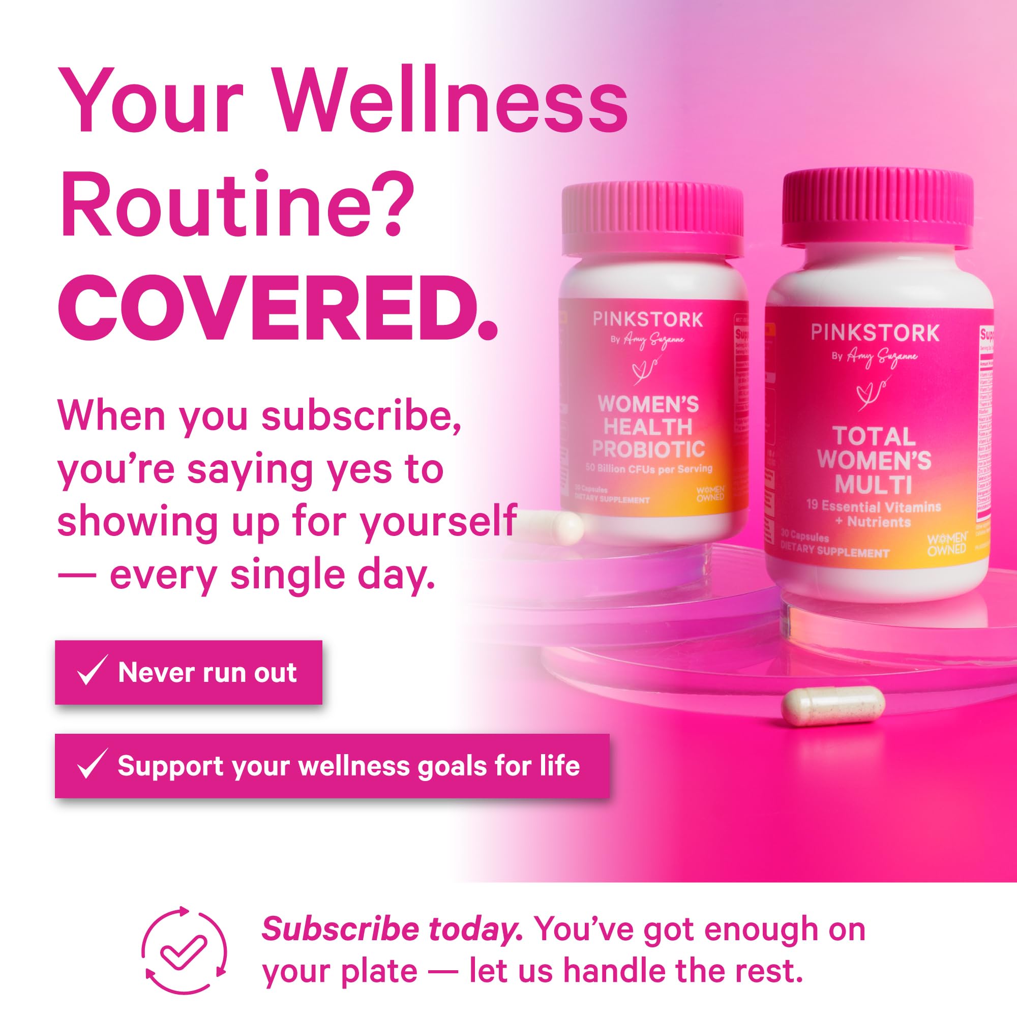 Pink Stork Total Women's Multivitamin label close-up highlighting key nutrients