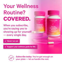 Pink Stork Total Women's Multivitamin label close-up highlighting key nutrients