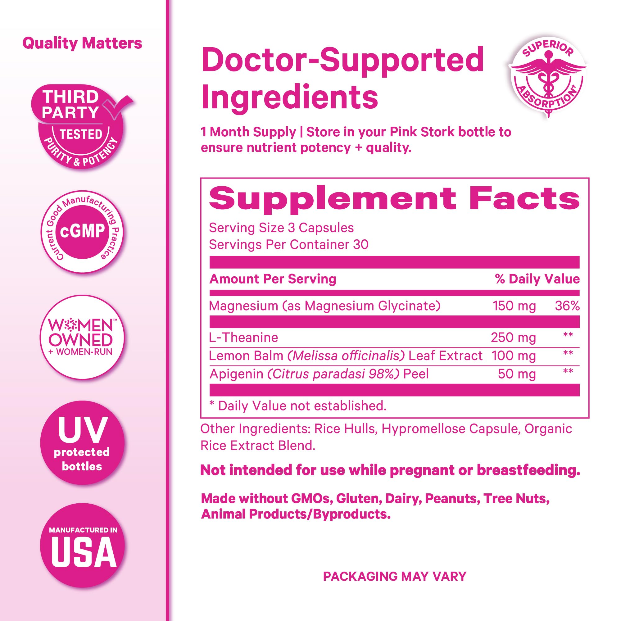 Pink Stork vegan cruelty-free label signaling clean, ethical wellness.