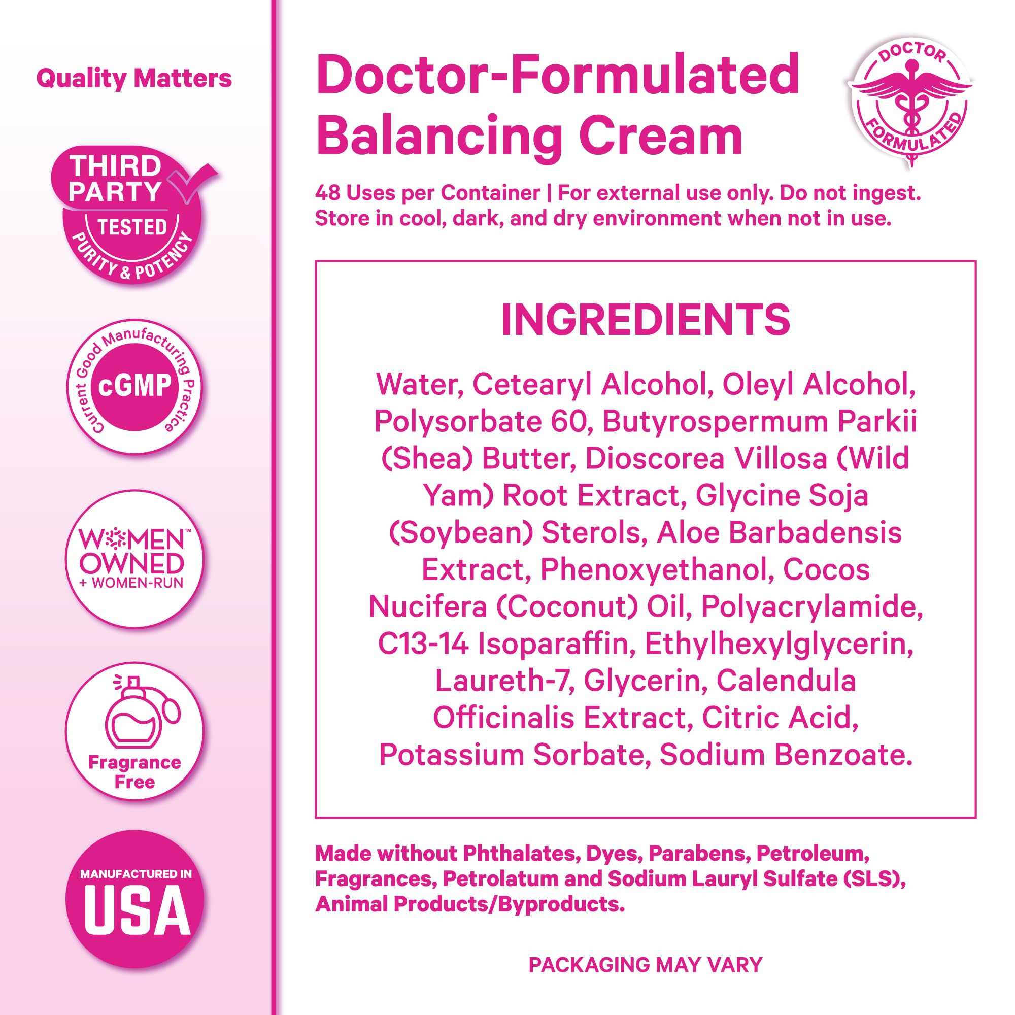 Key botanicals: Wild Yam, Aloe, Shea Butter, Soybean Sterols