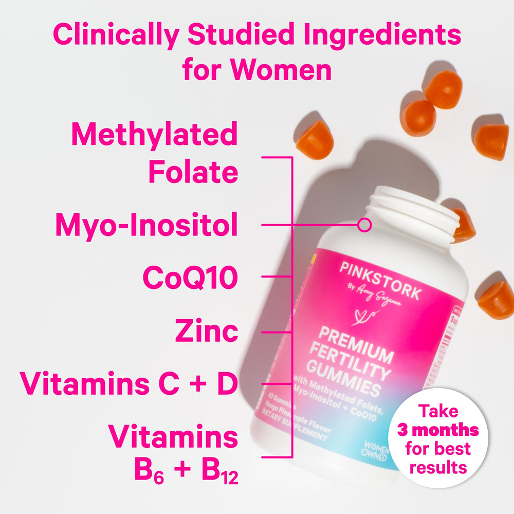 Pink Stork women's fertility gummies for daily support during conception efforts