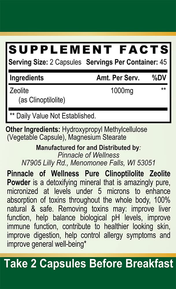 Pinnacle of Wellness Clinoptilolite Zeolite powder container on clean surface