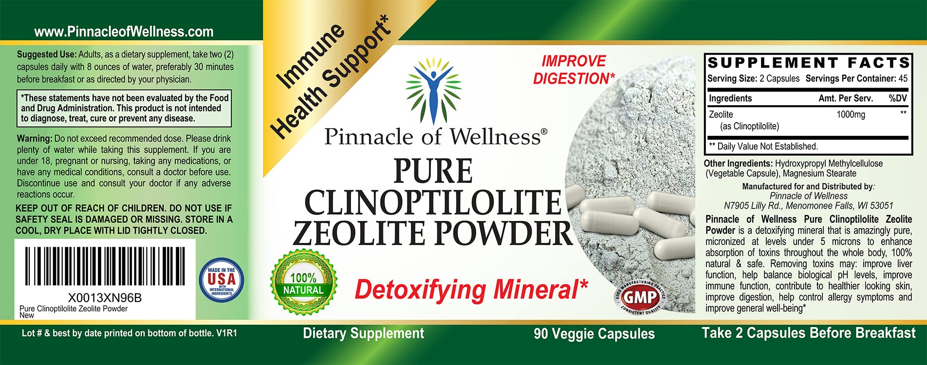 Pinnacle of Wellness packaging highlighting 90 capsules and guarantee