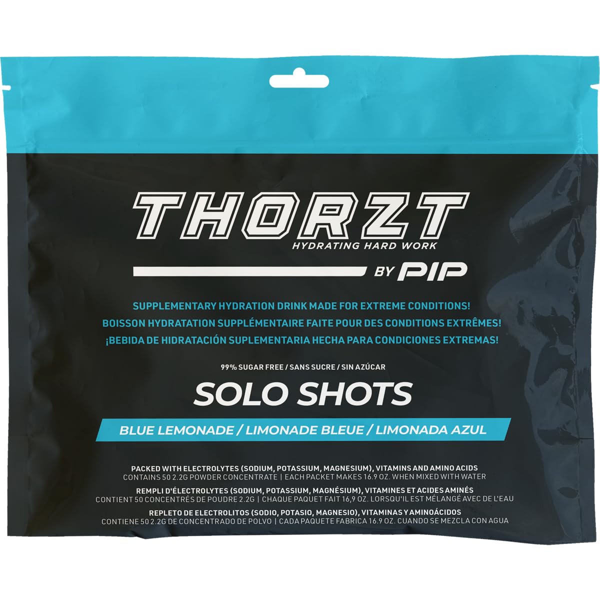 PIP Thorzt Blue Lemonade Solo Shot packet, ideal for on-the-go hydration.