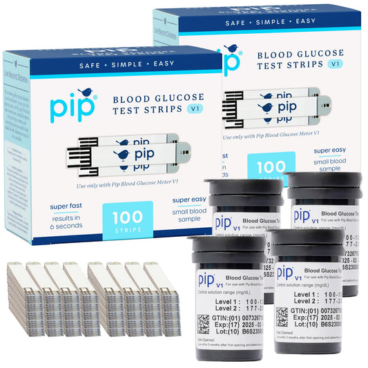 Pip V1 blood glucose test strip enabling quick at-home readings