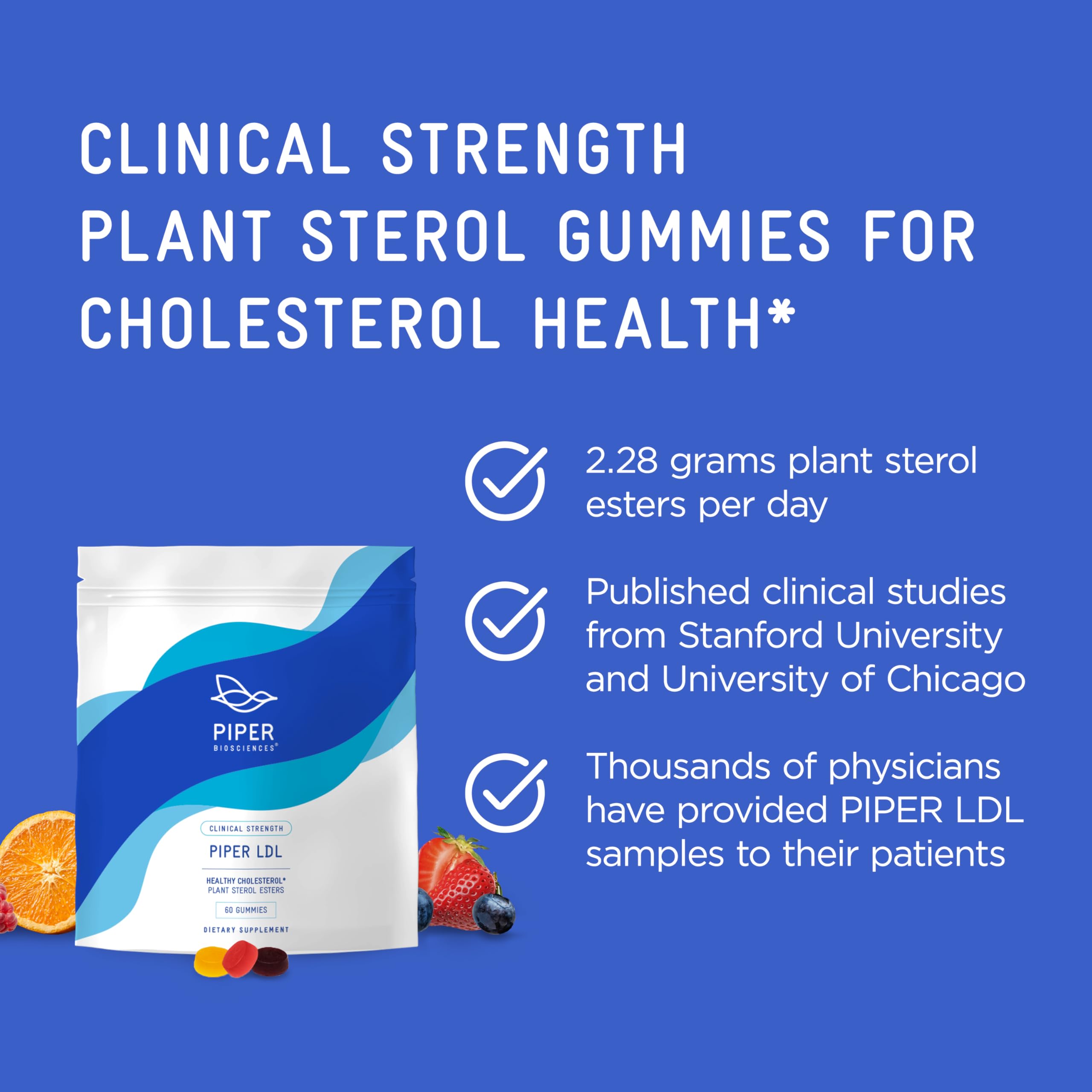Piper Biosciences strawberry gummies bottle vegan non-GMO sterols for cholesterol wellness