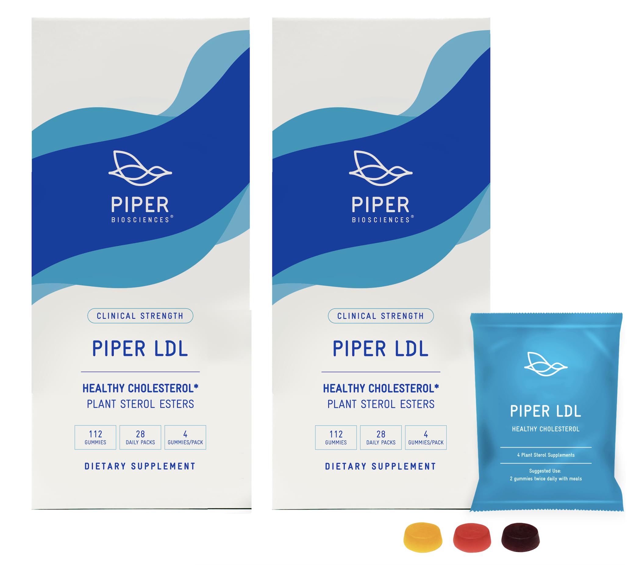 Piper Biosciences LDL gummies packaging front view for easy on-the-go use