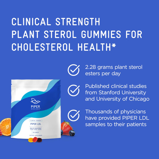 Piper Biosciences LDL gummy bottle showing convenient dosing.
