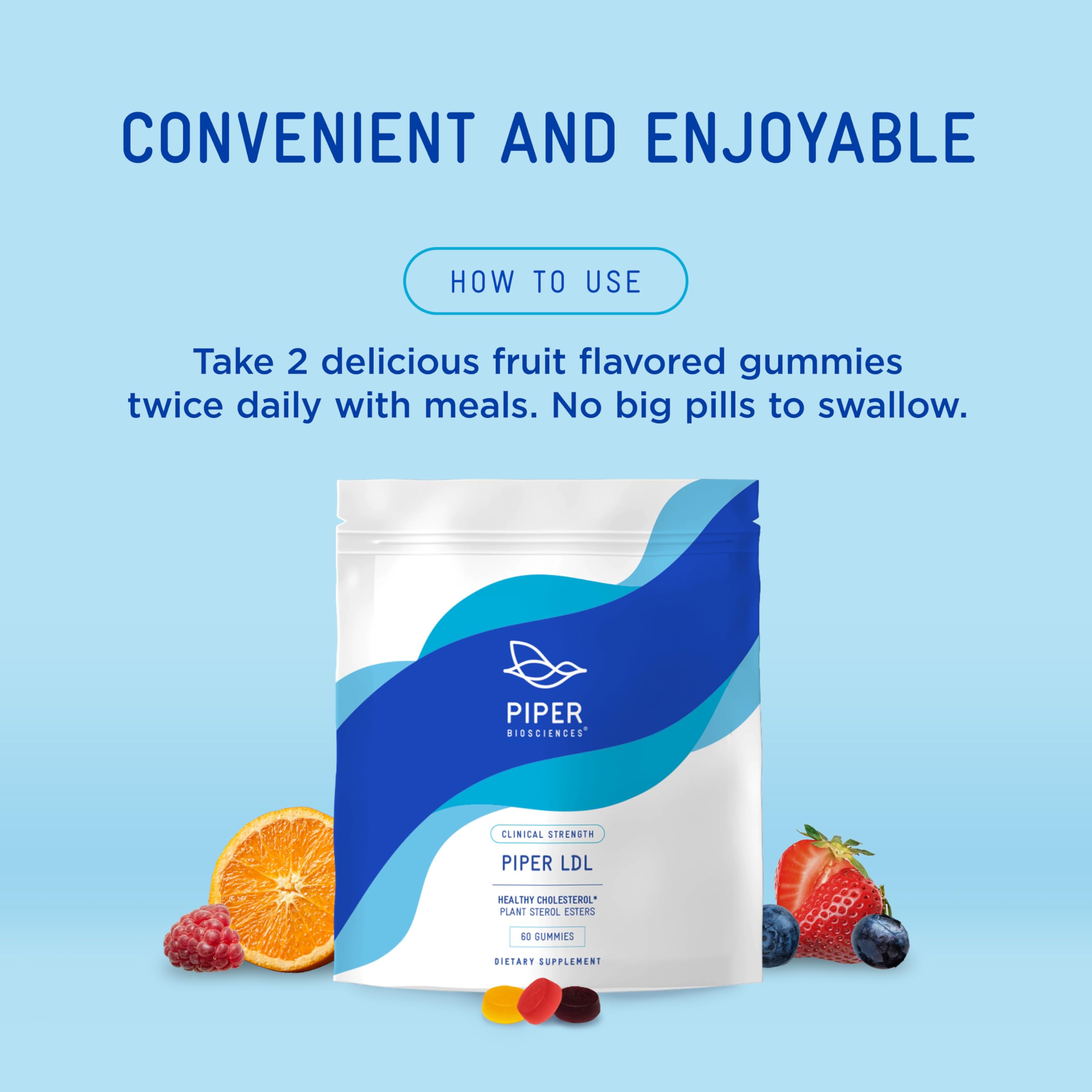 Piper Biosciences LDL gummies strawberry flavor supports palatable daily use.