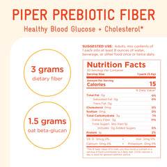 Morning routine scene with Piper Prebiotic Fiber, spoon, oats and a glass of water
