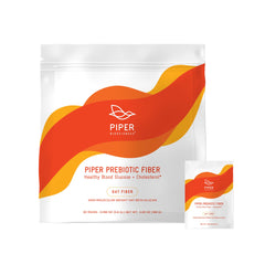 Piper Biosciences Piper Prebiotic Fiber oat bran powder pouch highlighting high molecular weight beta-glucan for daily fiber