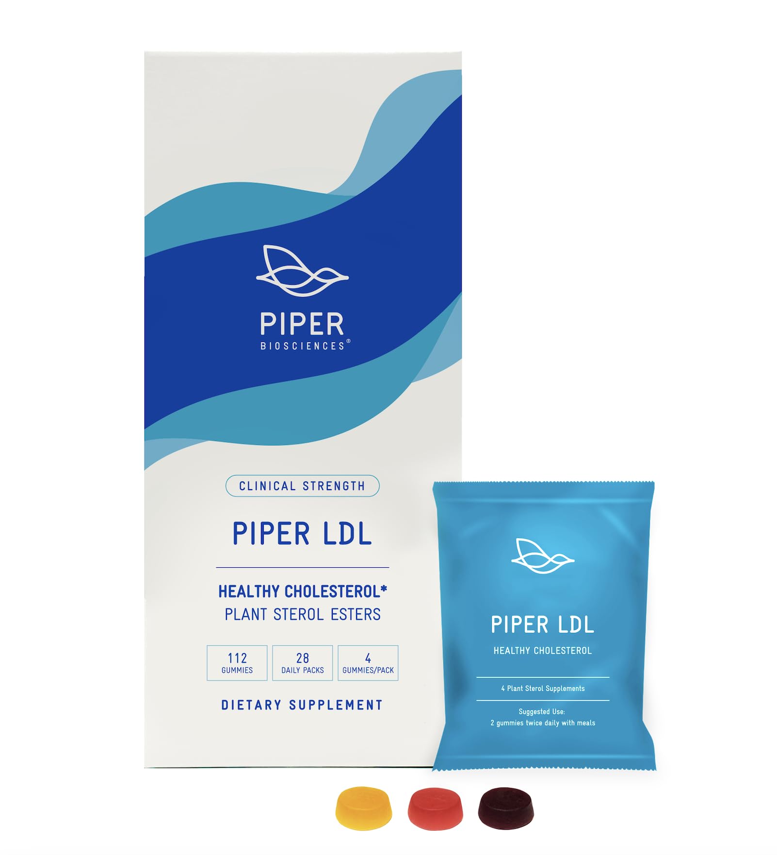 Piper Biosciences plant sterols gummy packaging close-up supporting cholesterol health