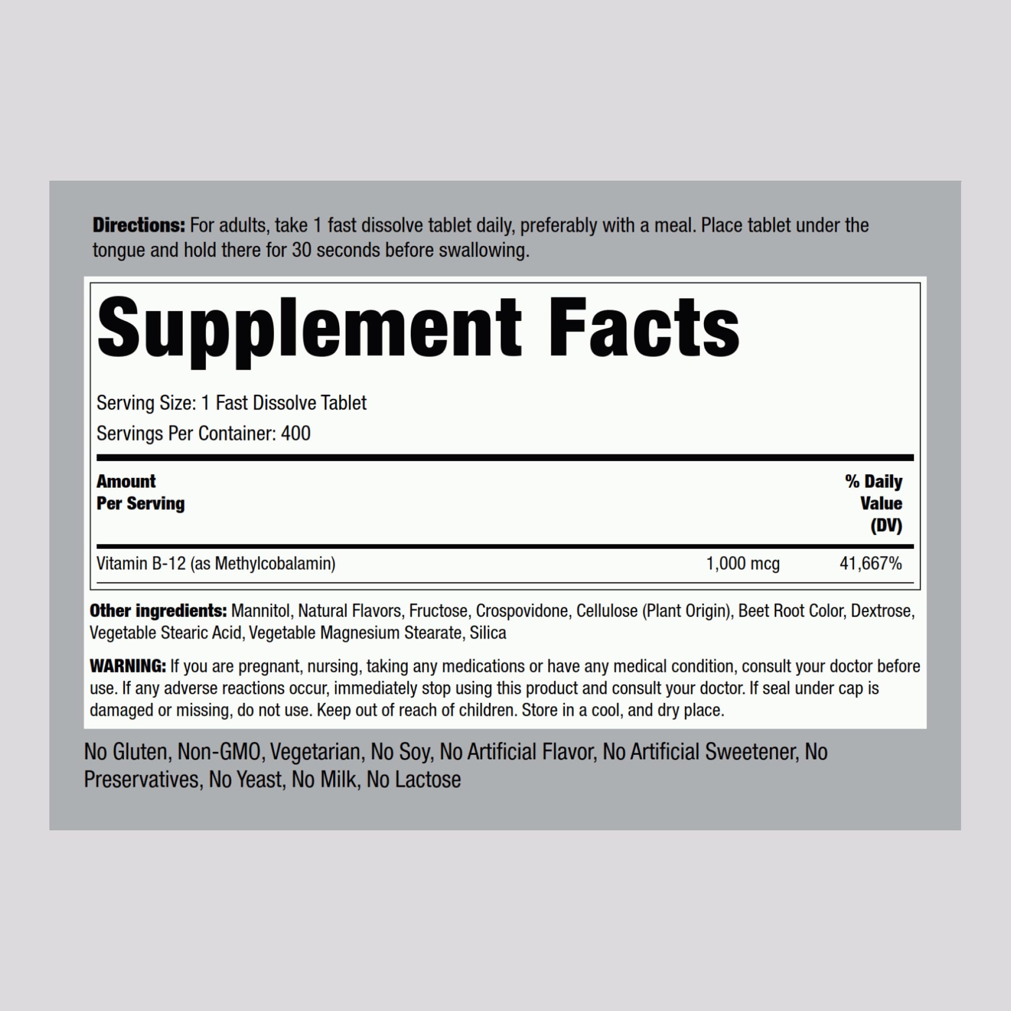 Piping Rock methylcobalamin B12 active form highlighted in tablets.