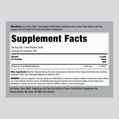 Piping Rock methylcobalamin B12 active form highlighted in tablets.
