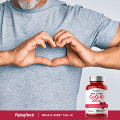 Piping Rock CoQ10 200mg softgel glass bottle conveys premium quality.