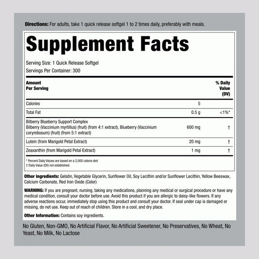 Piping Rock Eye Health Complex softgels close-up, easy-to-take capsules.