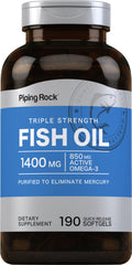 Piping Rock Fish Oil Omega-3 1400mg bottle, high-potency daily option for adults.